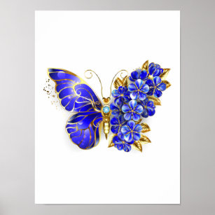 Flower Sapphire Butterfly Poster