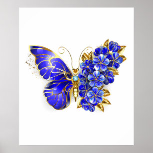 Flower Sapphire Butterfly Poster