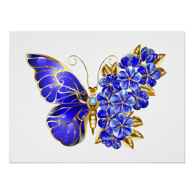 Flower Sapphire Butterfly Poster (Front)