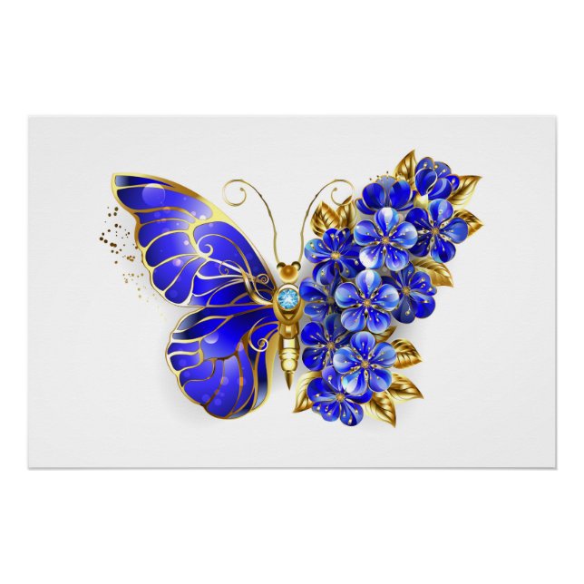 Flower Sapphire Butterfly Poster (Front)