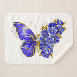 Flower Sapphire Butterfly Sherpa Blanket
