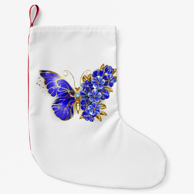Flower Sapphire Butterfly Small Christmas Stocking (Front)