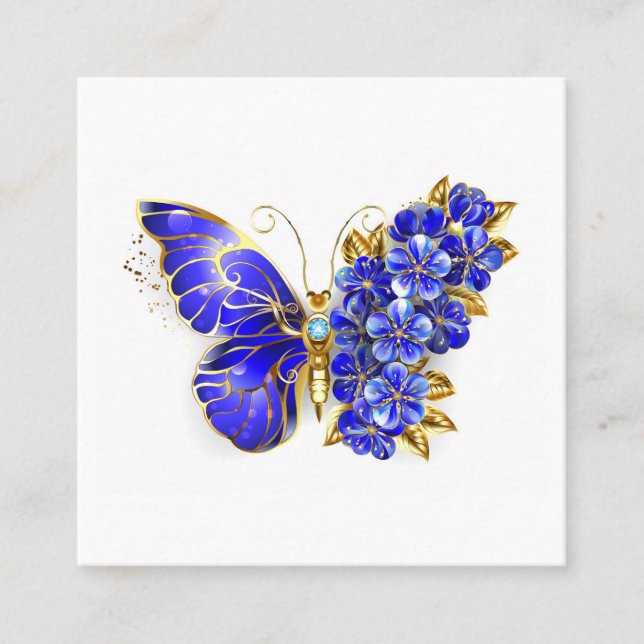 Flower Sapphire Butterfly Square Business Card (Front)