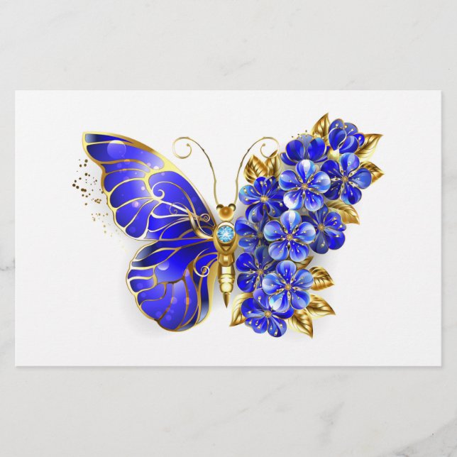 Flower Sapphire Butterfly Stationery (Front)