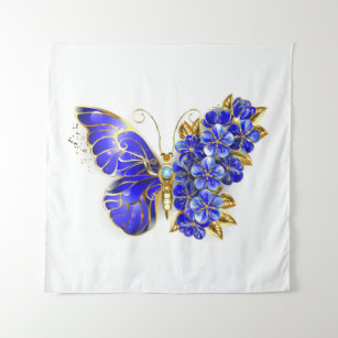 Flower Sapphire Butterfly Tapestry