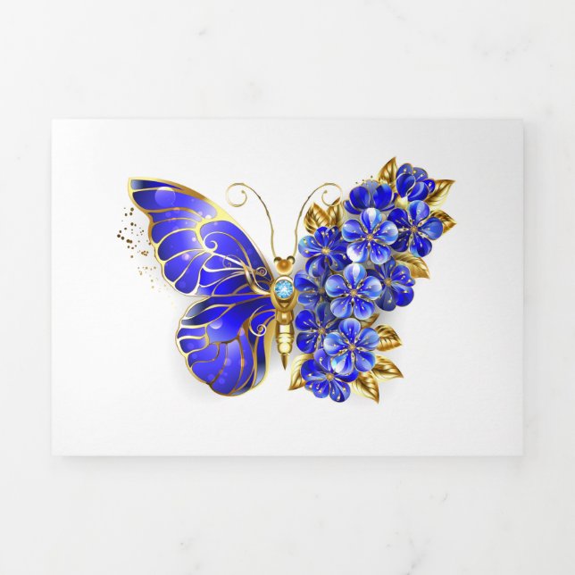Flower Sapphire Butterfly Tri-Fold Card (Cover)