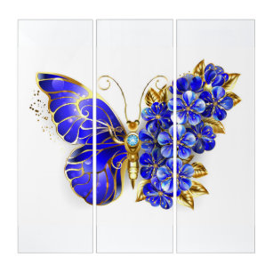 Flower Sapphire Butterfly Triptych