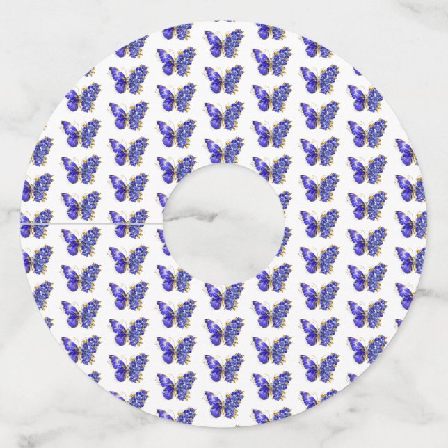 Flower Sapphire Butterfly Wine Glass Tag (Front)