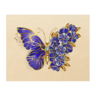 Flower Sapphire Butterfly Wood Wall Art