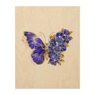 Flower Sapphire Butterfly Wood Wall Art