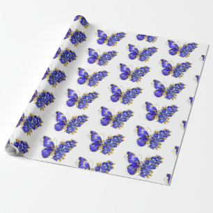 Flower Sapphire Butterfly Wrapping Paper