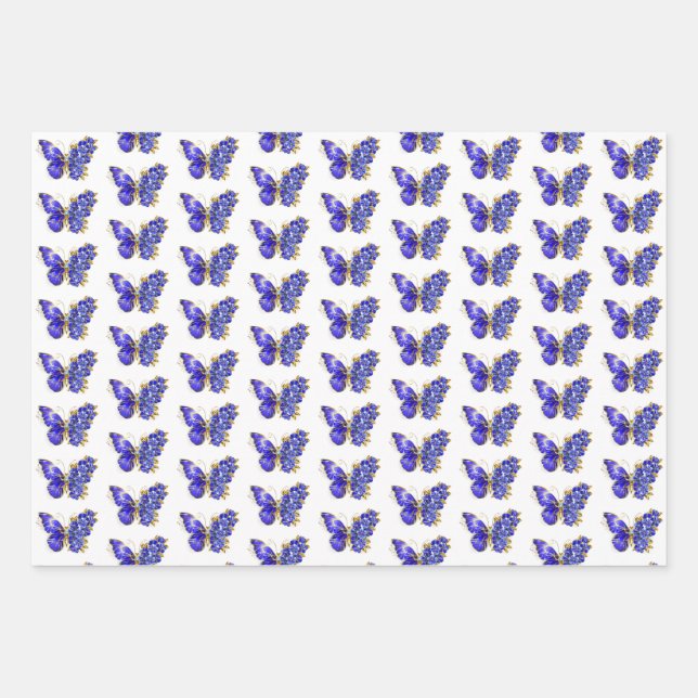 Flower Sapphire Butterfly Wrapping Paper Sheet (Front)