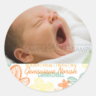 Flower Scribbles Multi • Baby Announcement Classic Round Sticker