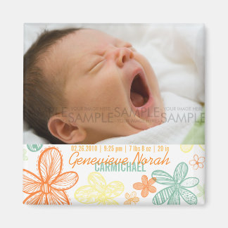 Flower Scribbles Multi • Baby Announcement Magnet