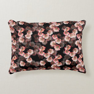 Flower seamless pattern bloom peony on black accent pillow