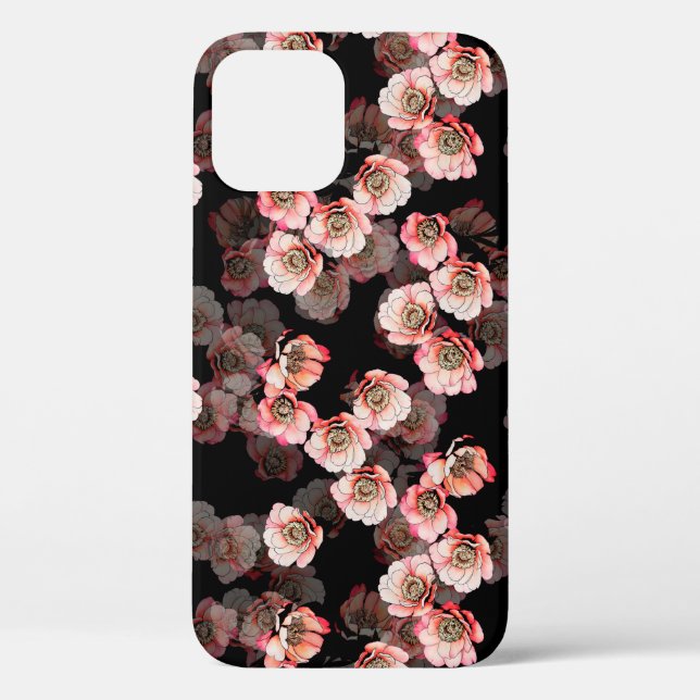 Flower seamless pattern bloom peony on black Case-Mate iPhone case (Back)