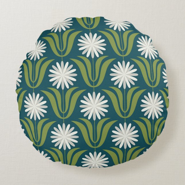 Flower seamless pattern design. Scandinavian style Round Pillow (Front)