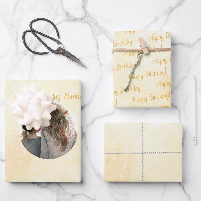 Flower Shape Custom Photo Pastel Watercolor Wrapping Paper Sheet (Front)