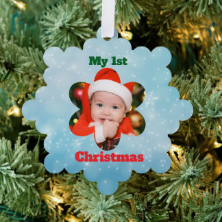 Flower Shape My 1st Christmas Photo Ornament Card