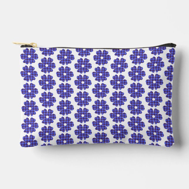 Flower Shape Plaid Blue Cornflower Accessory Pouch (Front)