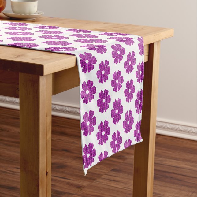 Flower Shape Plaid Pink Purple Table Runner (In Situ)