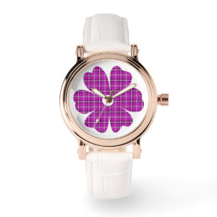 Flower Shape Plaid Pink Purple Watch