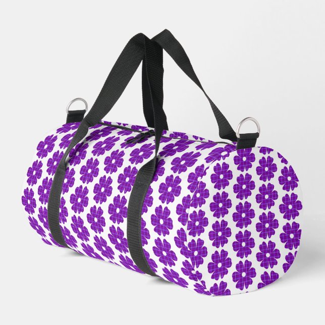 Flower Shape Plaid Purple Pink Duffle Bag (Left Corner)