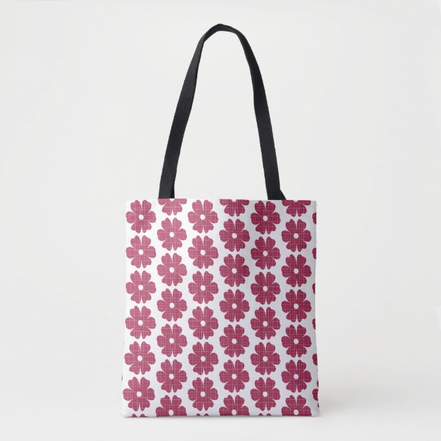 Flower Shape Plaid Red Pink Tote Bag (Front)