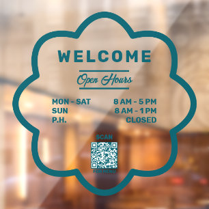 Flower Shape QR Code Welcome Open Hours Door Window Cling