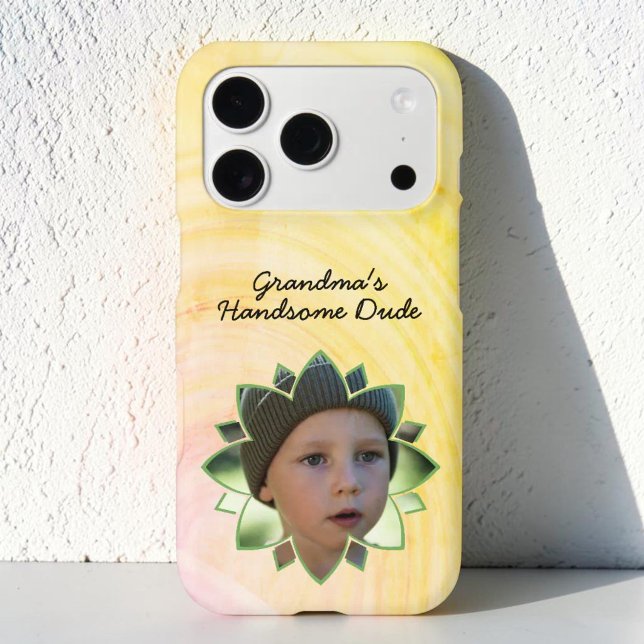 Flower Shape Replaceable Photo Colourful Backgroun (Custom flower shaped photo and template text iPhone case)