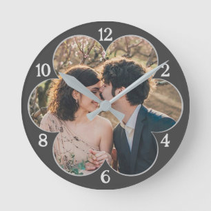 Flower Shaped Easy Custom Photo Template Grey Round Clock