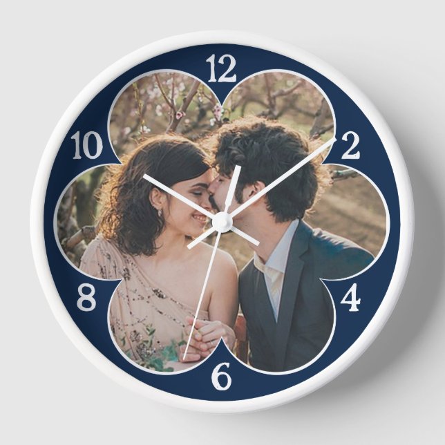 Flower Shaped Easy Custom Photo Template Navy Clock (Front)