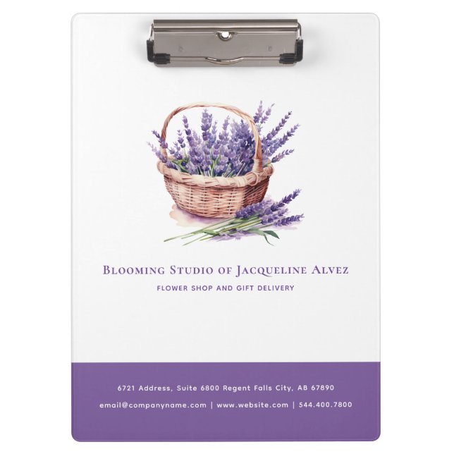 Flower Shop Lavender Personalized Elegant Clipboard (Front)