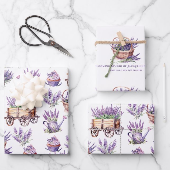 Flower Shop Lavender Personalized Wrapping Paper Sheet (Front)
