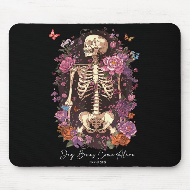 Flower Skeleton Dry Bones Come Alive, Retro Enchan Mouse Pad (Front)