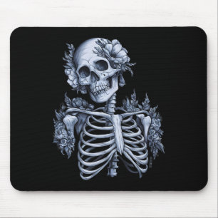 Flower Skeleton Floral Skull Halloween Gothic Occu Mouse Pad