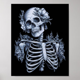 Flower Skeleton Floral Skull Halloween Gothic Occu Poster
