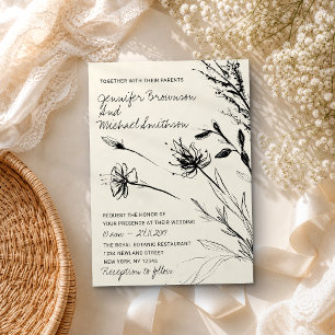 Flower Sketch Botanical Hand drawn retro paper Invitation