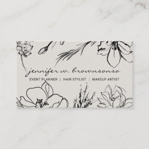 Flower Sketch Paper Beige Signature botanical Business Card