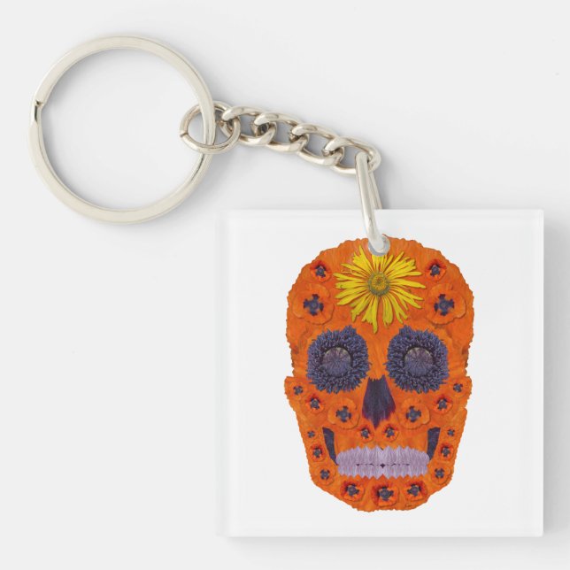 Flower Skull 1 Keychain (Front)