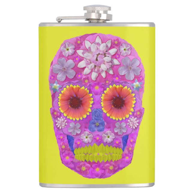 Flower Skull 2 Hip Flask (Front)