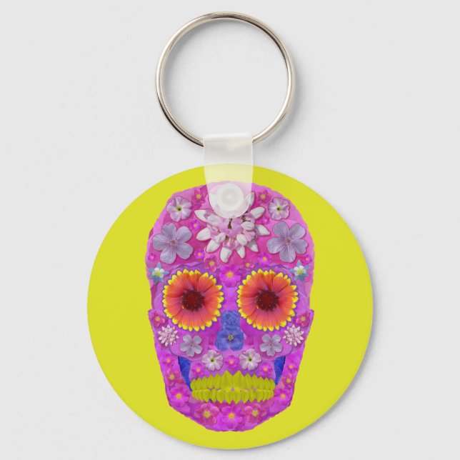 Flower Skull 2 Keychain (Front)