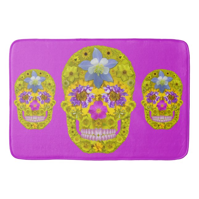 Flower Skull 3 Bath Mat (Front)