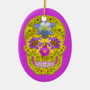 Flower Skull 3 Ceramic Ornament