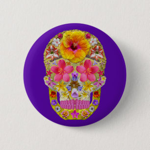 Flower Skull 4 - Tropical 2 Inch Round Button