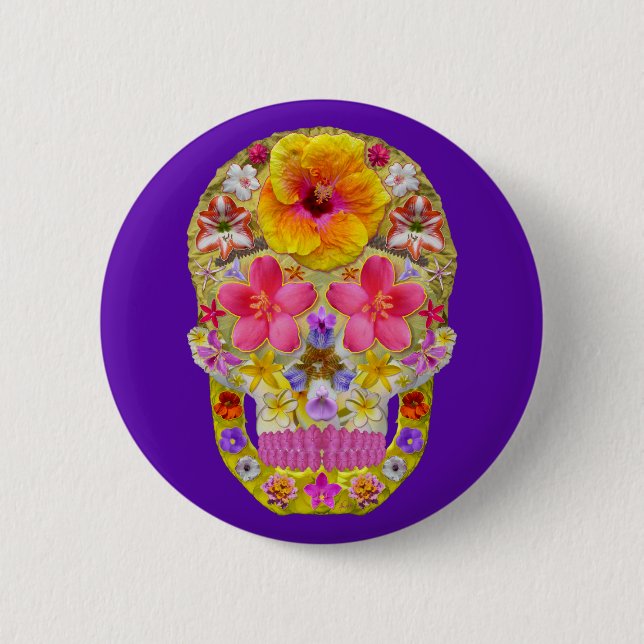 Flower Skull 4 - Tropical 2 Inch Round Button (Front)