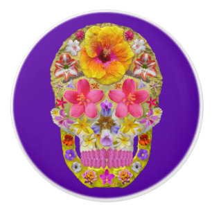 Flower Skull 4 - Tropical Ceramic Knob