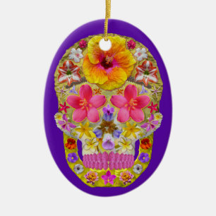 Flower Skull 4 - Tropical Ceramic Ornament