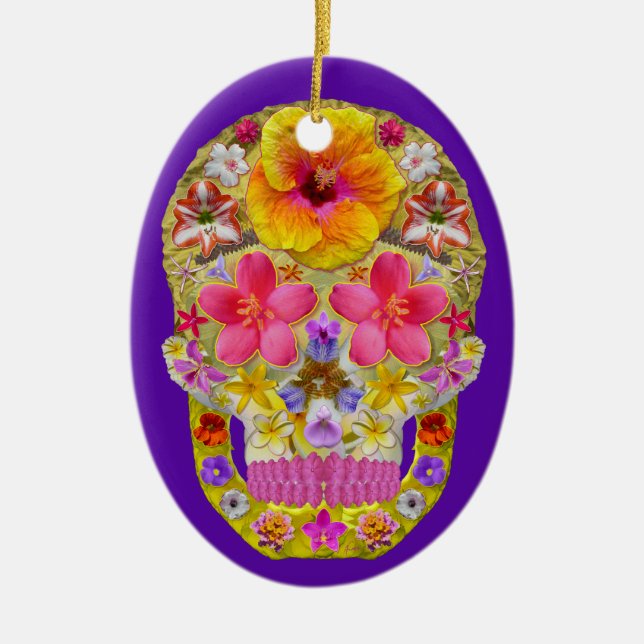 Flower Skull 4 - Tropical Ceramic Ornament (Front)