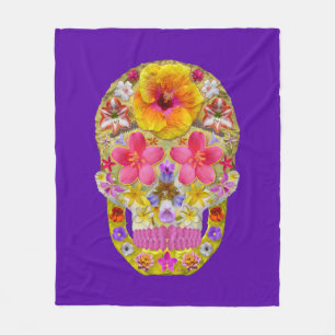 Flower Skull 4 - Tropical Fleece Blanket